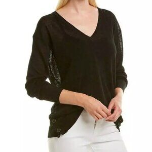 Linen V-Neck Sweater with Button Sides